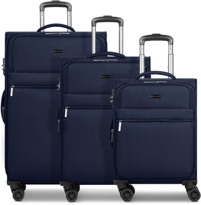 Bugatti Valencia Soft 4 wielen Kofferset 3-delig met uitbreidingsplooi - Zachte bagage - Combinatieslot - navy