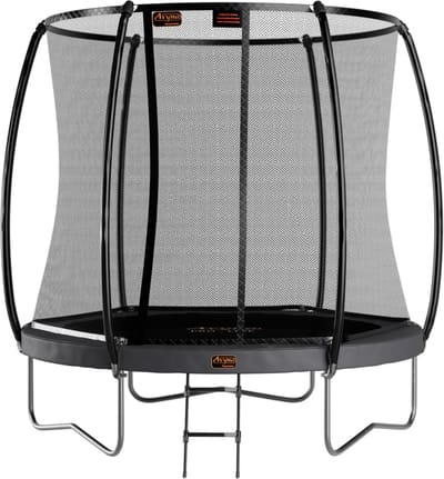 Trampoline Avyna Ø245 cm – Met Veiligheidsnet en Ladder – Grijs – Rond Opbouwmodel – Compact en Stevig – Luxe Trampoline