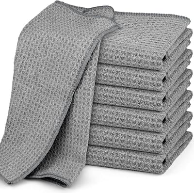 Schoonmaakdoekjes Wafelpatroon - Microvezel Keukendoeken - Effectief Schoonmaken - Zeer Absorberend 400GSM - 30x30cm 6 Stuks - Grijs