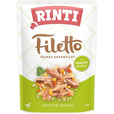 24x 100g RINTI Filetto Pouch in Jelly Eend met groenten nat hondenvoer