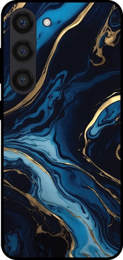 Smartphonica Telefoonhoesje voor Samsung Galaxy S23 met marmer opdruk - TPU backcover case marble design - Goud Blauw geschikt voor Samsung Galaxy S23