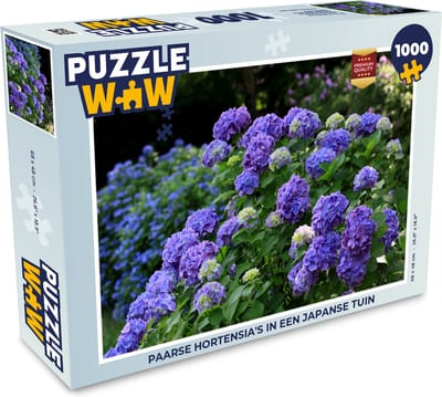 Puzzel Paarse hortensia's in een Japanse tuin - Legpuzzel - Puzzel 1000 stukjes volwassenen