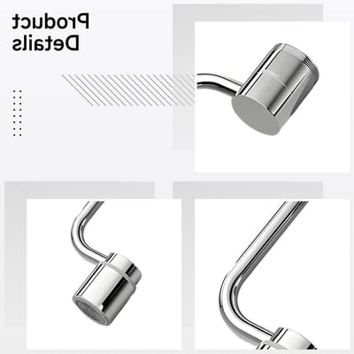 Roterende kraanbeluchter met U-vormige mechanische arm, dubbele functie sproeier, massief messing spatfilter, 13,6 x 5 x 5 cm, zilver, waterbesparing, eenvoudig te installeren, duurzaam ontwerp