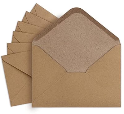 Thijox - 50 Vintage Bruine Enveloppen B6 zonder Venster met Natte Lijm, 150 g, Perfect voor Trouwen, Wenskaarten, Uitnodigingen en Feestdagen