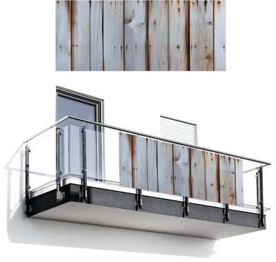 Balkonscherm 300x120 cm - Balkonposter Hout - Planken - Verweerd - Balkon scherm decoratie - Balkonschermen - Balkondoek zonnescherm