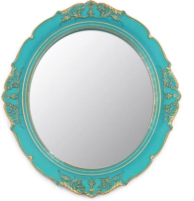 Ovale decoratieve wandspiegel voor slaapkamer en woonkamer – 33 x 37,6 cm in blauw