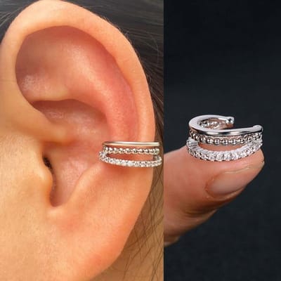 1 stuks Holle Geometrie Regenboog Cz Manchet Wrap Clip-on Oorbellen Vrouwen Meisjes Klimmer Oor Kraakbeen Bot Clips Nep Oorbel Niet Gepierced brown
