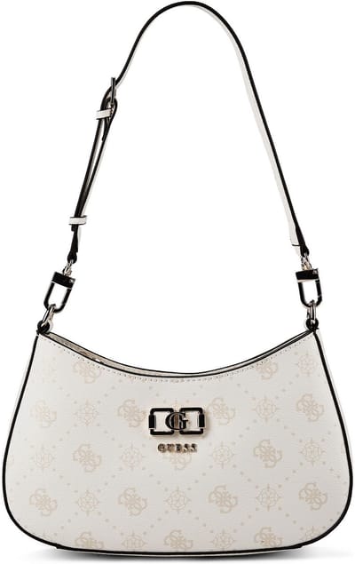 GUESS schoudertas Emelie Logo Top Zip Shoulder Bag White Logo wit