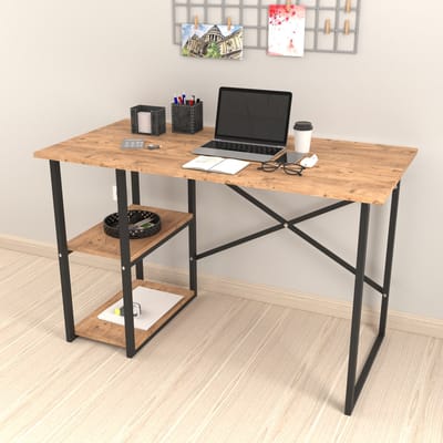 [en.casa] Bureau Nittedal laptoptafel 75x120x60 cm zwart en eiken