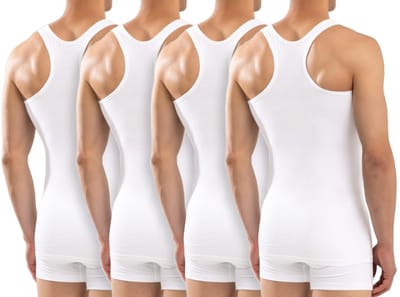 Calzera 4 Pack Halterhemden - Heren Halter hemd - Tanktop - Premium Kwaliteit - Sporthemd heren - 100% Gekamd Katoen - Wit - Maat S