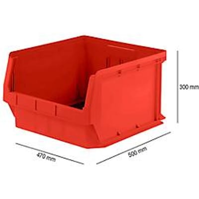 Opbergbakken SSI Schäfer PROFI LF 543 serie, PP kunststof, L 520/450 mm x B 470/450 mm x H 300 mm, 57 l, rood