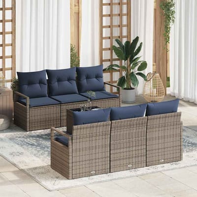 vidaXL Bankstel 7 st 6-Aantal zitplaatsen Grijs en Marineblauw