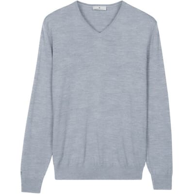 Thomas Maine Trui Fine Merino V-Neck Single Knit Ice Blue / male