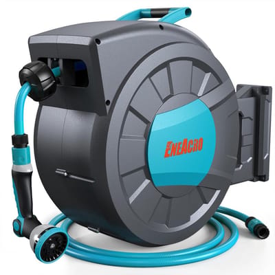 Tuinslangbox met wandmontage en oprolmechanisme voor grote tuinen - 35 + 2 m, 180 graden draaibaar, 10 functies sproeimondstuk