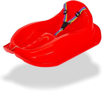 Kinderslee met gordel - Mini slee - Winterpret - Lichtgewicht en stabiel - 71x52x285 cm - Rood