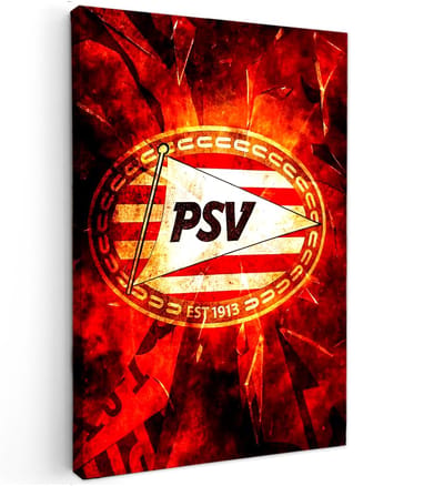 Canvas schilderij - PSV - vuur en trouw - 60x40 cm - Abstracte kunst - Huis decoratie woonkamer - Keuken muur schilderijen - Wanddecoratie accessoires - Kamer interieur - voetbal