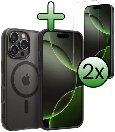 Hoesje Met 2x Screenprotector - Geschikt voor Apple iPhone 16 Pro - Magsafe Compatible - Sterk & Shockproof - Back Cover - Shock Proof Case - Telefoon Hoes - Zwart