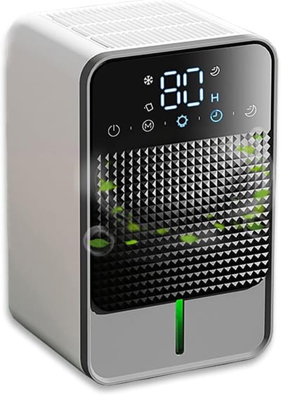 Elektrische Luchtontvochtiger - Kleine Ontvochtiger - Droge Lucht Creëren - Stille Werking 28dB - 1500 ml Tank - Grijs Zwart
