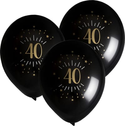 Santex verjaardag leeftijd ballonnen 40 jaar - 24x stuks - zwart/goud - 23 cm - Feestartikelen