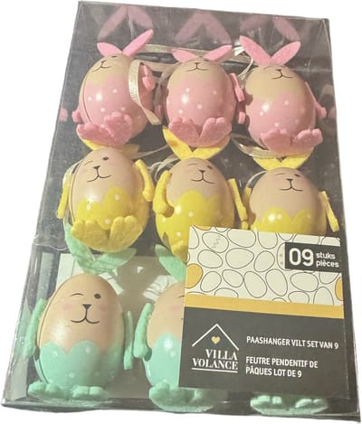 Paashangers - 9 stuks - hangeitjes - met gezichtje - Groen/Geel/Roze - Paasboom - Paasversiering - Paasdecoratie - Pasen