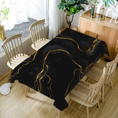 Zwart Gouden Marmeren Textuur Rechthoekige Waterdichte Tafelkleed voor Tafeldecoratie Wasbaar Keuken Eettafelkleed Bruiloft Feestdecor 90x140cm