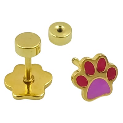 Gold-plated Kinderoorbellen met Pootjes - Premium Staal met Roze en Rode Emaille - Oorknopjes Ø 5 mm klein - Goudkleurig