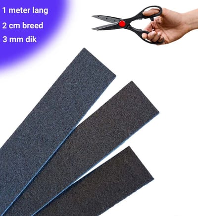 FSW-Products - Premium Zelfklevend Vilt op Rol Zwart - 100 cm lang - 2 cm breed - 3 mm dik - Viltjes - Meubelviltjes - Antikras Vloerbeschermers - Plakvilt voor Stoelpoten - Zelfklevende Meubelonderzetters - Stoelviltjes - Knipvilt - Vloerglijders