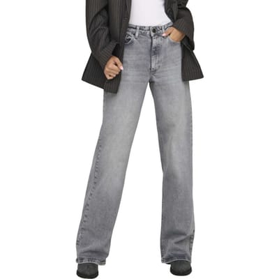 Only grijze dames jeans   High waist   Juicy   Stonewash wassing   Wide leg fit   5-Pocket zakken   Knoop- en ritssluiting   Duurzaam   High waist