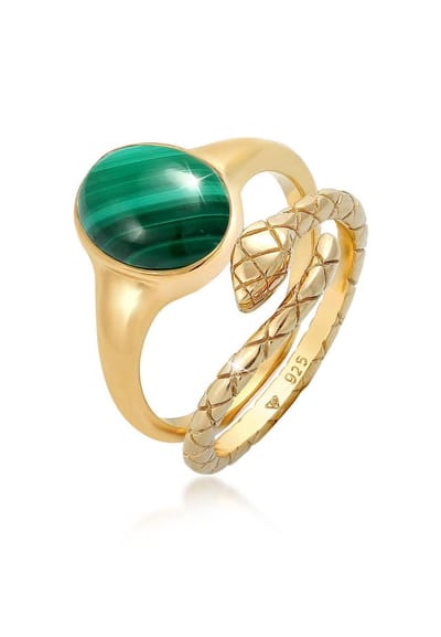 Elli PREMIUM - Ring - Dames Set Signet Ring Malachiet Slang Trend Blogger in 925 Sterling Zilver - Dames