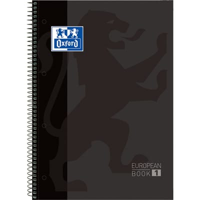 Oxford School Europeanbook - notitieboek - gekleurde rand - A4+ - ruit 5mm - 80 vel - 4 gaats - hardcover - zwart