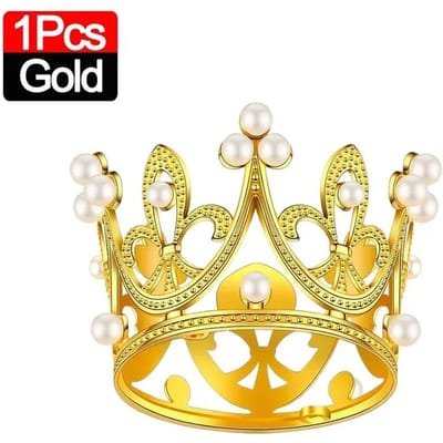 20/1 stuks Mini Kroon Taart Decoratie Parel Tiara Goud Zilveren Kronen Taarttopper voor Kinderen Haarversieringen Bruiloft Verjaardagsfeest beige