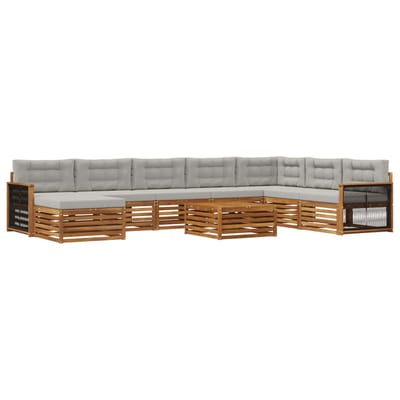 vidaXL - Buiten - bank - set - 9 - st - Naturel - en - lichtgrijs - Massief - Acacia - Hout