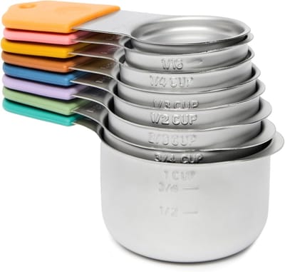 Famanu - Maatbekers RVS 8-delig, stevige lange handgrepen, nestbaar en stapelbaar, magnetisch, voor natte en droge ingrediënten