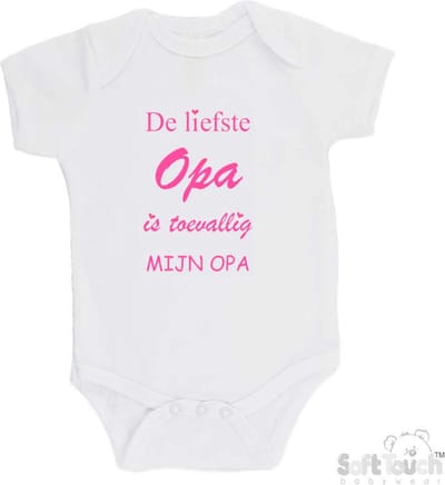 100% katoenen Romper "De liefste opa is toevallig mijn opa" Meisjes Katoen Wit/roze Maat 56/62