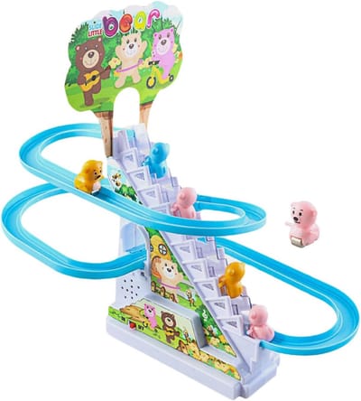 Achtbaan Speelgoed - Beer Achtbaan - Kinderen Spelen - Automatische Klimlift - 26 x 26 x 8 cm - Meerkleurig