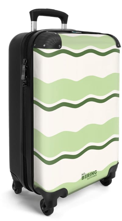 NoBoringSuitcases.com® - Handbagage koffer lichtgewicht - Reiskoffer trolley - Golvende strepen in groene tinten - Vakantie rolkoffer met wieltjes - Carryon suitcase - Flightcase - Cabin koffertje - Past binnen 55x40x20 en 55x35x25