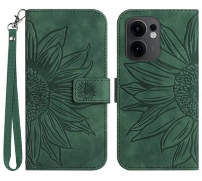 Coverup Hoesje - Geschikt voor OPPO Reno13 F / FS 5G Hoesje - Coverup Zonnebloem Book Case met Koord - Groen