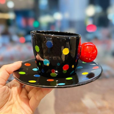 Creatieve Retro Golfpunt Keramische Koffiekopjes en Schoteltjes Gepersonaliseerde Cadeaus voor Vrienden Afternoon Tea Kopjessets en Souvenirs . 190ml black