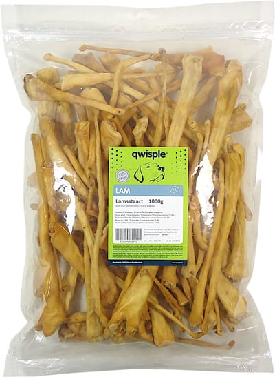 Qwisple Lamsstaart - Gedroogde Natuurlijke Hondensnacks Lam - 1000 gr