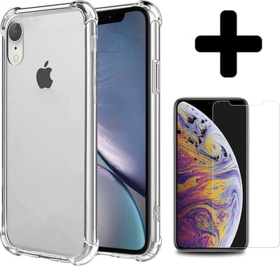 Hoesje - Met Screenprotector - Geschikt voor Apple iPhone XR - Sterk & Shockproof - Siliconen Case - Back Cover - Telefoon Hoes - Shock Proof - Telefoonhoesjes - Transparant