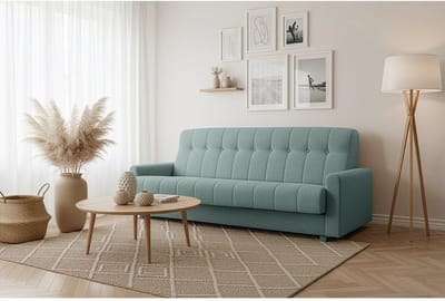 Moderne 3-zits Slaapbank 210 x 75 x 60 cm – Frameloze Corduroy Woonkamerbank met 2 Kussens en 2 Poefs – Uitklapbare Bank voor Woon- en Slaapkamer – Beige – Pauwhome