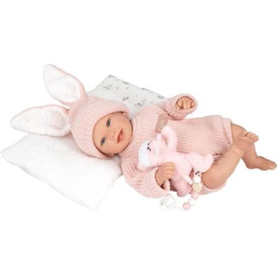 Arias Reborn baby pop - Lucia 45cm roze konijnenpakje met deken, knuffel en fopspeen Speelpoppen Interactieve poppen