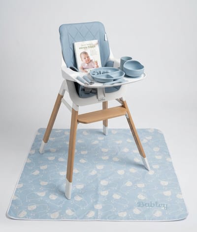Babley Startbundel Baby-Led Weaning / Rapley-methode Blauw – Meegroeistoel, Spatmat, Siliconen Kinderserviesset & BLW Handboek | Compleet startpakket voor vaste voeding | 6–36 maanden