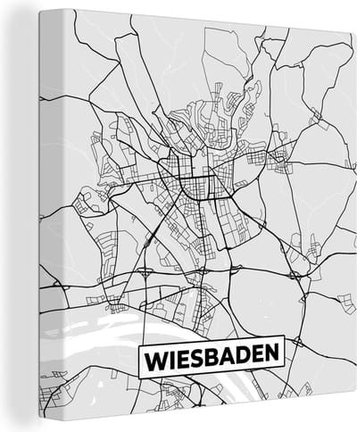 Canvas Schilderij Kaart - Stadskaart - Duitsland - Wiesbaden - Plattegrond - 20x20 cm - Wanddecoratie