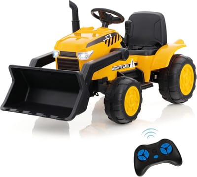 COSTWAY 12 V graafmachine voor kinderen, met verstelbare schep, elektrische graafmachine met led-koplampen, muziek, claxon en USB, zandgraafmachine 2,5-3,5 km/u, voor kinderen van 3 tot 8 jaar