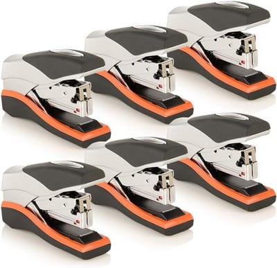 Nietmachine 6 Pack - Bureau Nietapparaat - Papier Verwerken - Lage Kracht Mechanisme - Compact Formaat - Oranje Zilver Zwart