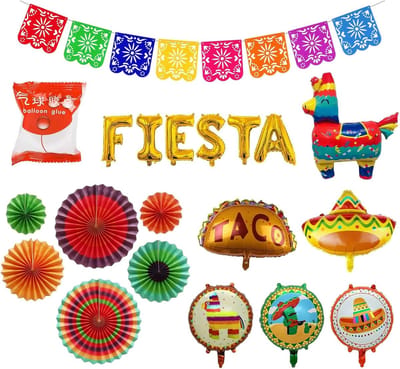 Feestdecoratie Set - Mexicaans Thema - Verjaardag Versieren - 15 Delig - 300g - Kleurrijk