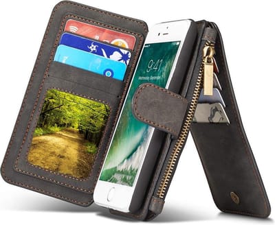 Hoesje geschikt voor Apple iPhone 7 / 8 Hoesje Portemonnee Luxe Kunstlederen Wallet Case met Afneembare Back Cover iCall - Zwart