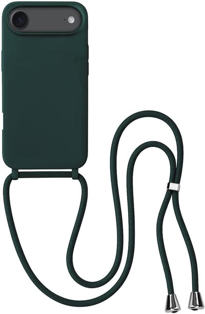 Hoes Geschikt voor iPhone Air Hoesje Met Koord - Telefoonhoesje Geschikt voor iPhone Air Backcover Met Afneembaar Koord - Donkergroen