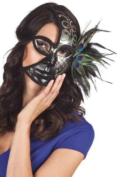Zwarte pauw halfmasker voor volwassenen - Verkleedmasker